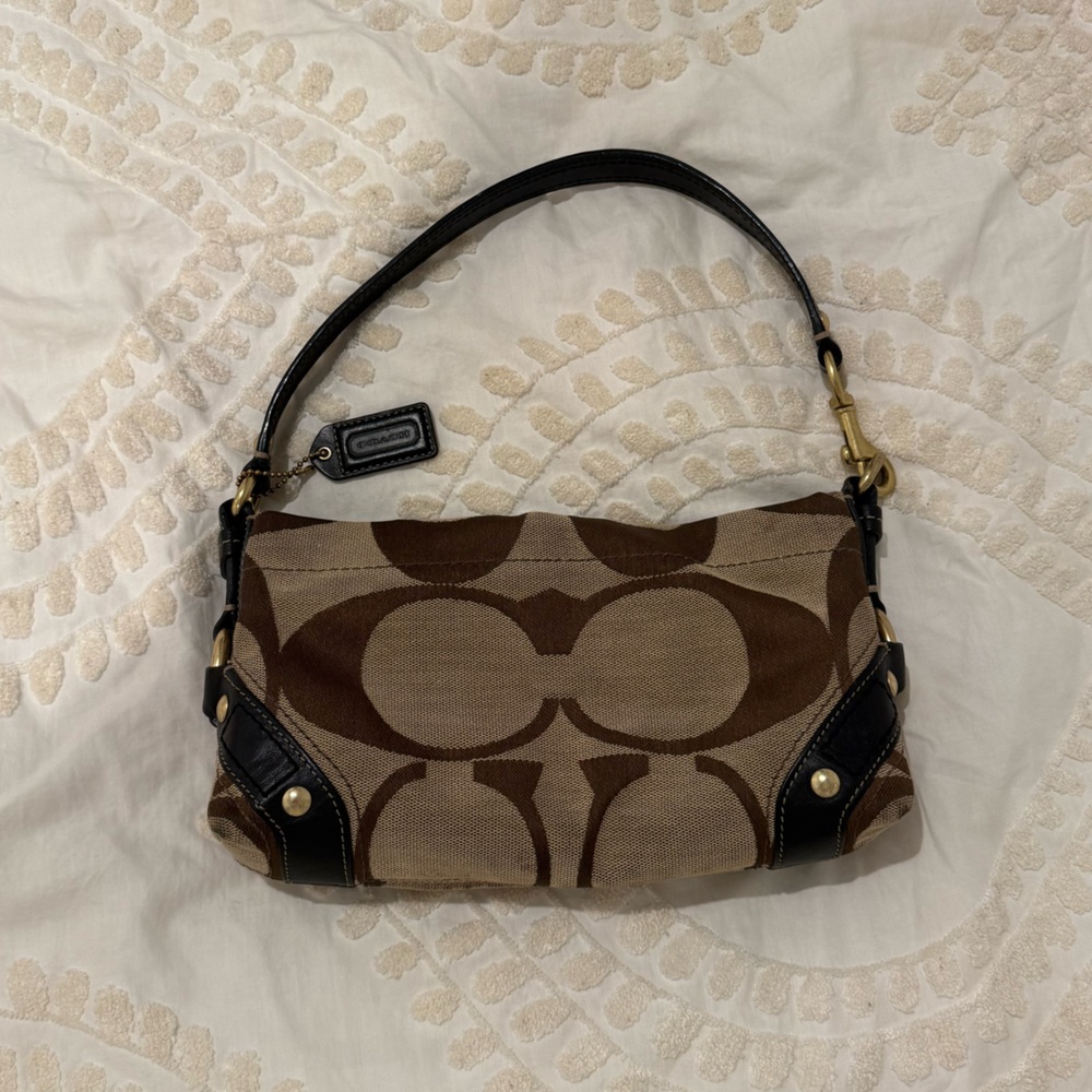 Coach Tan and Dark Brown Signature Canvas Shoulder Bag